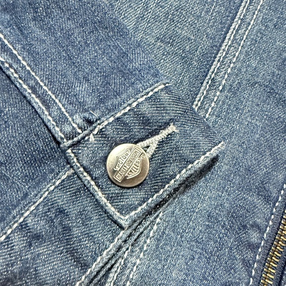 HARLEY DAVIDSON bomber denim rhinestone jacket, bling detail! Size large 10/12 - Picture 5 of 6